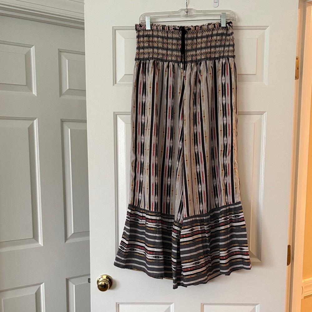 Anthropologie Striped Boho Maxi Skirt in Black, Tan & Cream